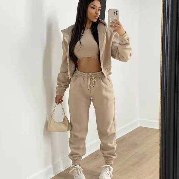 Women's Clothing Fleece-Lined Hoodie & Jogger 3-Piece Set – Warm Winter Streetwear (S-XXL, 7 Colors, Trendy & Cozy)