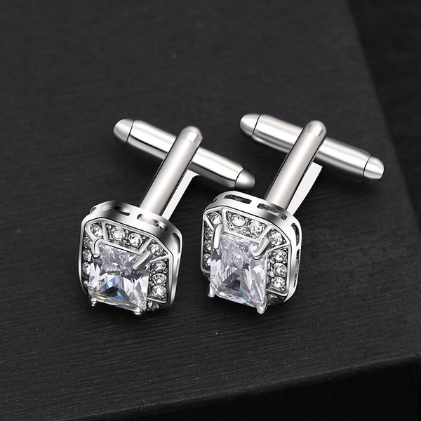 Creative Square Handmade Diamond Zircon Copper Cufflinks French Business Shirt Cufflinks-image