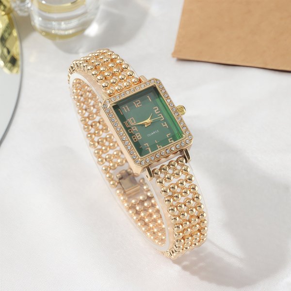 Fashionable Square Diamond-Encrusted Women's Quartz Watch Elegantly Designed Light Luxury Timepiece For Ladies-image