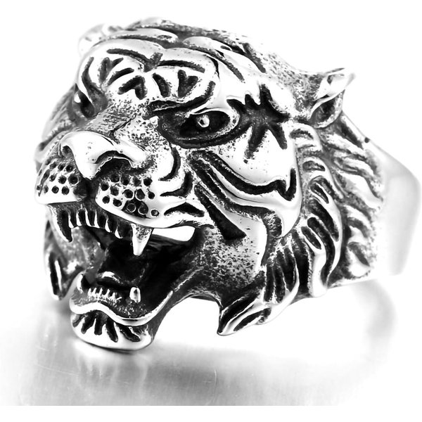 Street Hip Hop Punk Men's Ring Jewelry Rock Cool Retro Alloy Men's Ring European And American Personality Tiger Head Alloy Ring
