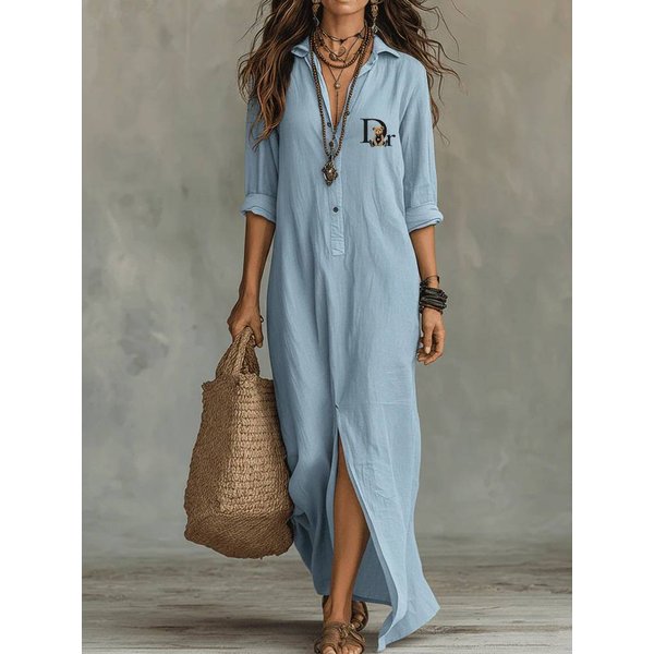 Women's V-Neck Split Maxi Dress - Resort Style Beach Cover-Up Tunic