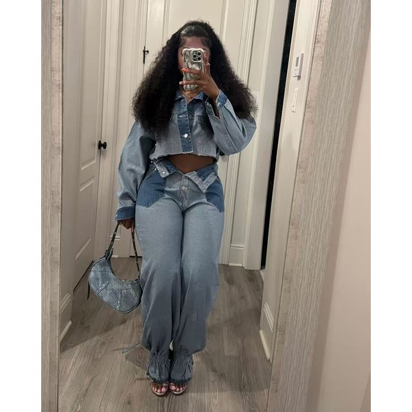 Women's Clothing Casual Color Matching Denim Suit-image