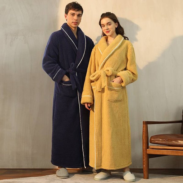 Autumn and winter thickened cotton velvet nightgown men's winter plus fat large size light luxury couple bathrobe women's extra long pajamas