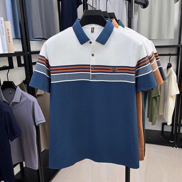 Men's Woven Stripe Polo Shirt – Breathable Short-Sleeve Business Casual Top With Embroidered Logo (M-XXXL, 3 Colors)