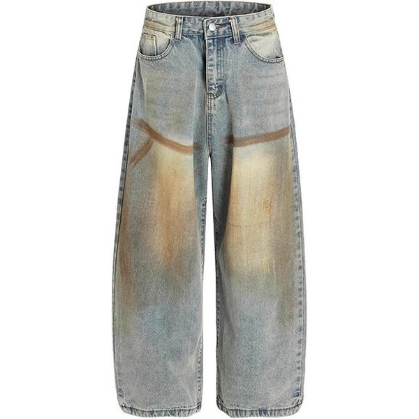 Vintage American Style Distressed Baggy Jeans For Men & Women – Loose Fit Straight Leg Denim Pants With Mud Wash & Retro Stitching
