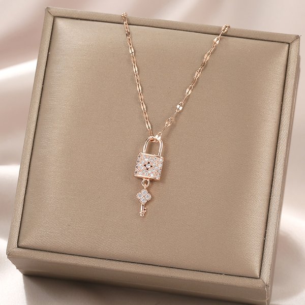 Fashion Exquisite Key And Lock Pendant Necklace For Women Luxury Zircon Key Jewelry Elegant Ladies Accessories Gifts-image