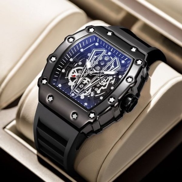 Men's Watches Wine Barrel Men's Watch Automatic Non-Mechanical Glow-In-The-Dark Waterproof Silicon-image