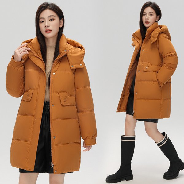Women's Winter Down Cotton Coat Long Hooded Puffer Jacket Warm Thick Loose Fit Korean Style Casual Outerwear-image