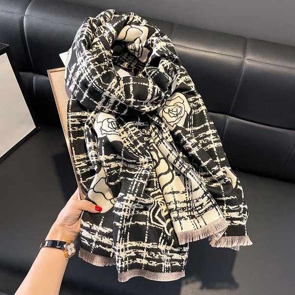 Autumn And Winter New Rose Imitated Cashmere Scarf Warm Fashion All-Match Air-Conditioned Shawl-image