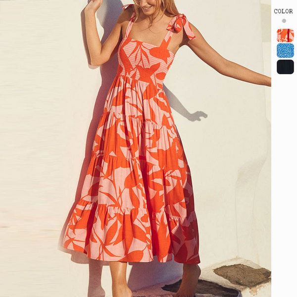 Women's Clothing Spring And Summer New Personality Skirt Elegant Printed Sleeveless Backless Strappy Dress-image