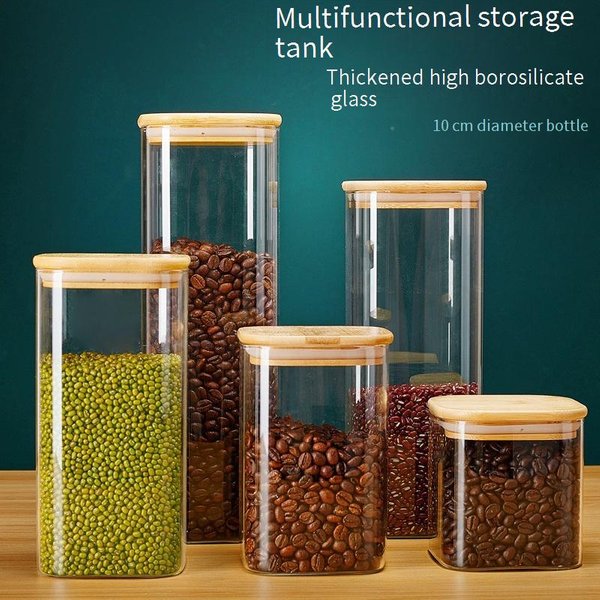 Square Glass Storage Jars With Wooden Lids - Airtight Containers For Tea, Coffee & Dry Goods (Mini Size, Pantry & Kitchen Organization)-image
