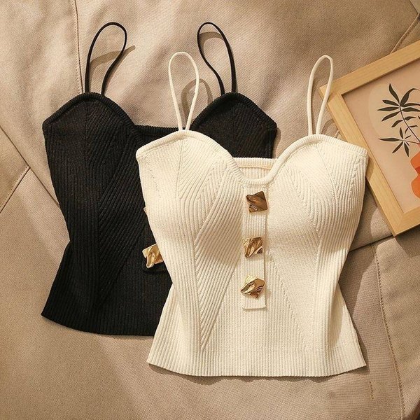 Women's Clothing Knitted Tube Top Camisole Vest New Style Outer Wear Sleeveless Beautiful Back Short Top-image