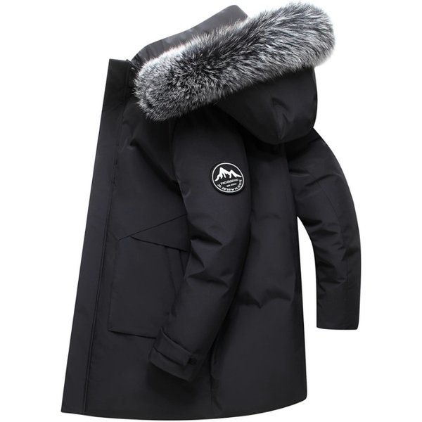 Down jacket men's mid-length 2024new hooded large fur collar fashionable winter thickened men's jacket trendy men
