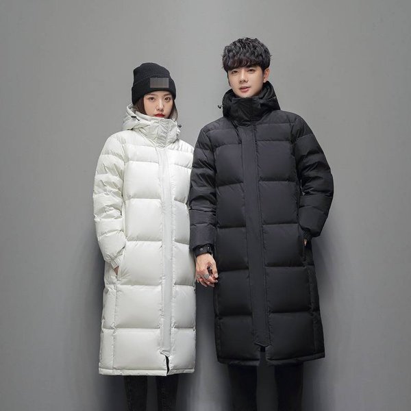 Men's Long Down Jacket Winter Coat With Hood, Thickened Warm Parka For Teen Boys & Couples, Water-Resistant Windproof Outerwear-image