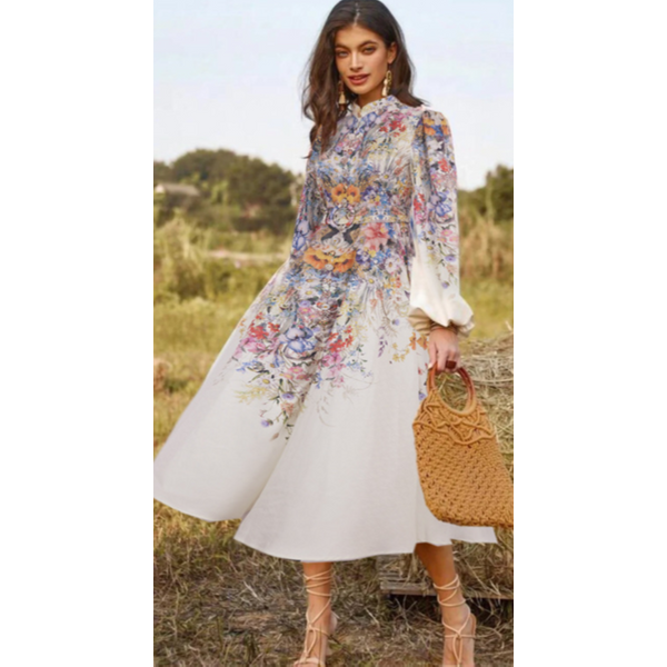 Australian Design Single-Breasted Belted Dress - Early Autumn Floral Print With Exquisite Buttons-image