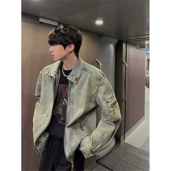Suitable For All Seasons High Washed Vintage Denim For Men Spring Autumn New Street Style Loose Casual Workwear Jacket Trendy