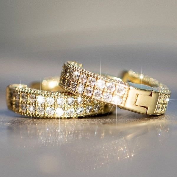 Full Diamond Earrings Men's Plain Ring New Simple Earrings Korean Niche Design Circle Trendy Earrings-image