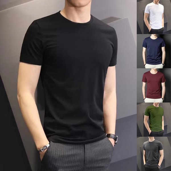 Men's Clothing Shirts And Clothing Short Sleeved T Shirts Slim Fit Thin 140g Polyester Solid Color Bottoming Shirt