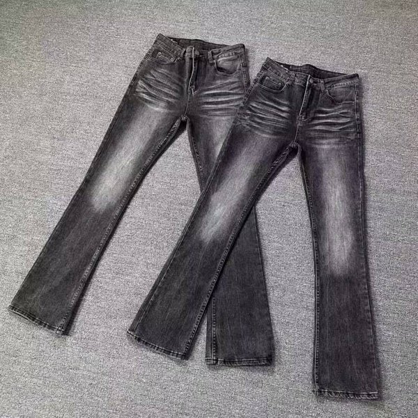 High Street Washed Gray Jeans For Men – Vintage Vibe Straight-Leg Denim With Distressed Details