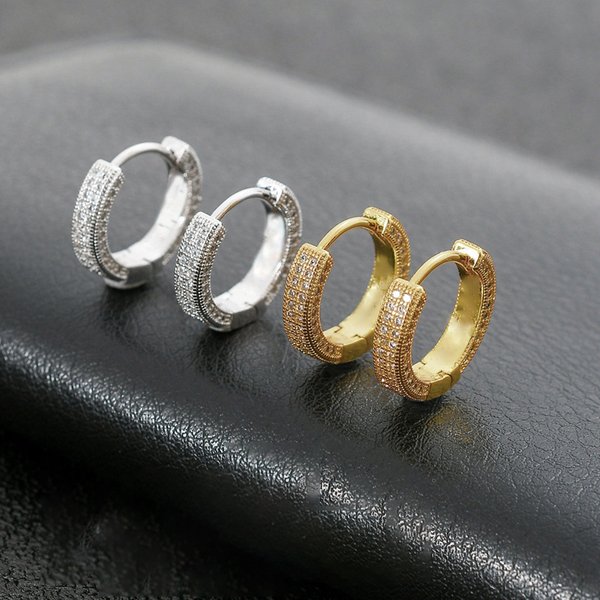 Europe And The United States Full Of Diamond Earrings New Fashion Men's Stud Earrings Yellow Gold Ear Loop Female Hipster Single Ear Buckle Earrings-image