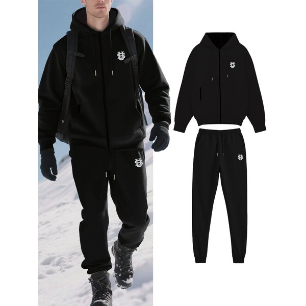 Ensemble Polaire Brodé Drapeau AméRicain Pour Homme : Veste à Capuche ZippéE Et Pantalon De Jogging, Tenue Streetwear Patriotique-image