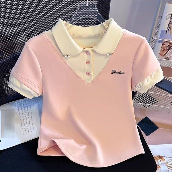 Women's Clothing Slim Fit Polo Collar T-Shirt Short Sleeve Unique Design Summer Top Fits True To Size-image