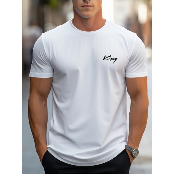 100% Pure Cotton Men's Spring/summer Fashion Short Sleeved King Printed Casual Slim Fit Versatile T-shirt Top