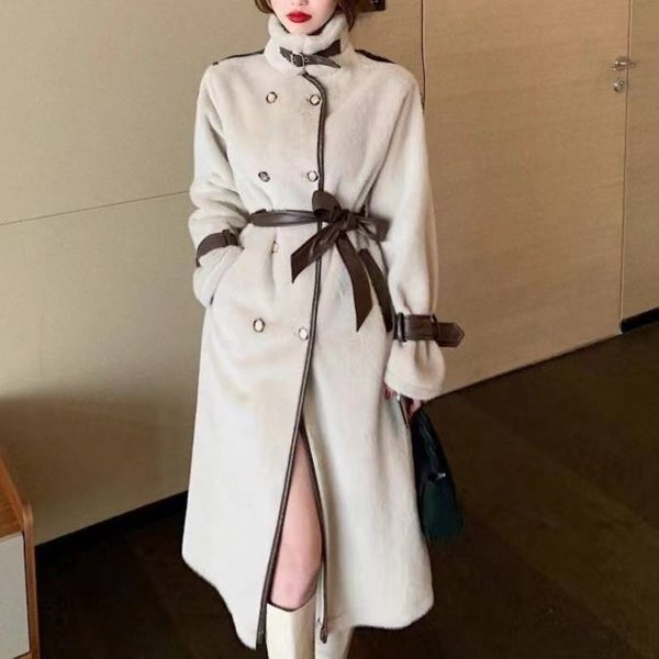Women's Clothing Mink Fur Women's Mid Length Coat Outerwear New Mink Fur Autumn And Winter Women's Belt Style Temperament-image