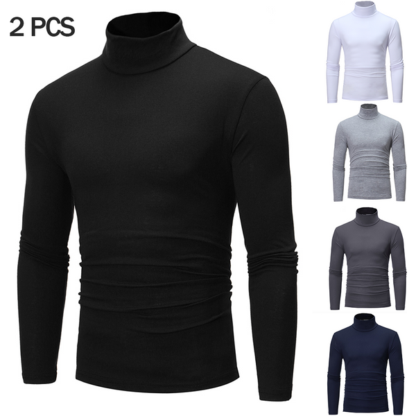 2Pcs Autumn Winter Mens Thermal Underwear Basic Bottoming Plain T-shirt Slim Fit Turtleneck Pullover Thermo Undershirt Male Tops