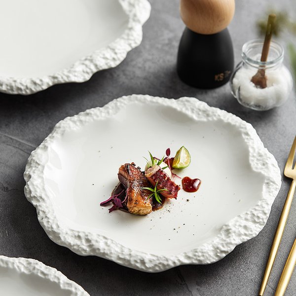 Rock Pattern Skirt Plate Dish Plate Household Ceramic Flat Plate Shallow Plate New Hotel Tableware Ins Style Plate-image