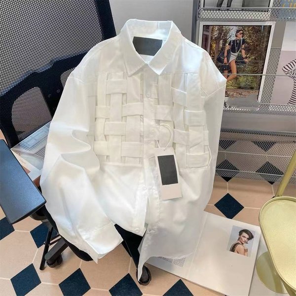 Women's Clothing High End Niche Design White Woven Shirt Female Spring And Autumn New Straight Shoulder Top-image