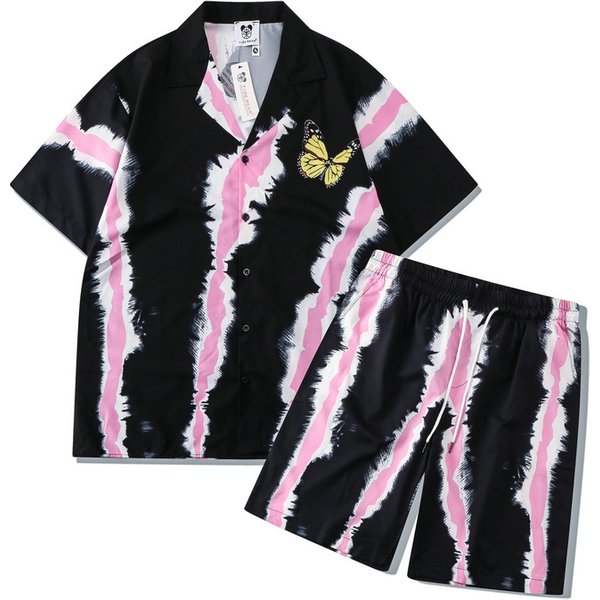 Men's Clothing Trendy Casual Shirt Suit High Street Digital Printed Butterfly Loose Short Sleeved Shirt Suit Shorts Men-image