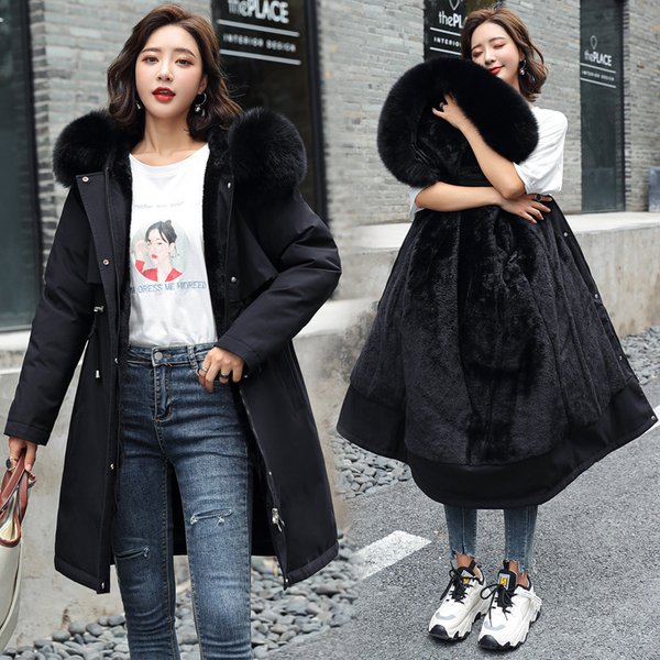 Cotton Coat For Women Cotton Coat For Women Mid-Length Large Fur Collar Plus Velvet Lining Pie Jacket-image