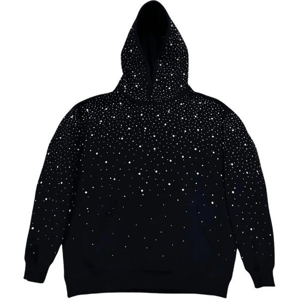 Unisex Zip up Rhinestone Starry Sky Hoodie European American Style TikTok Street Fashion Cardigan Sweatshirt
