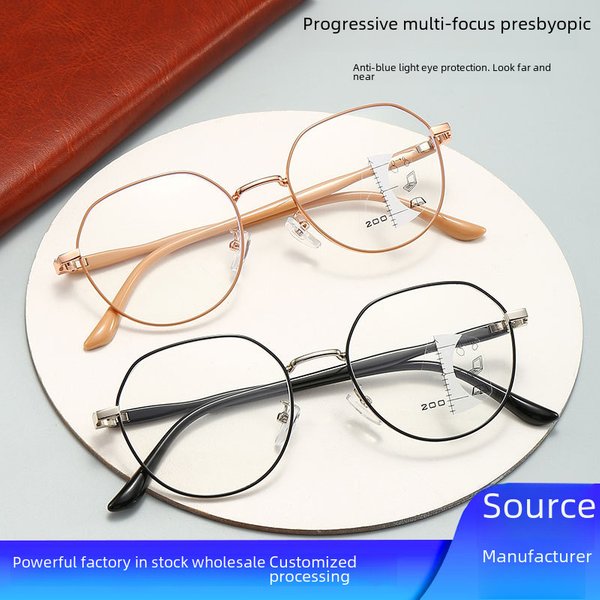 New Fashion Metal Large Frame Progressive Multi-Focus Reading Glasses Hd Anti-Blue Light Reading Glasses Wholesale Dual-Use Far And Near-image
