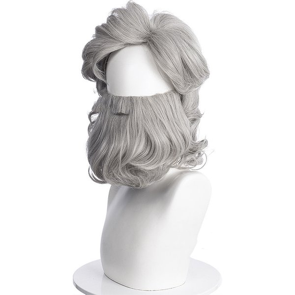 Movie Saving Christmas 2 Santa Claus silver gray style beard slightly curly cos anime wig headpiece