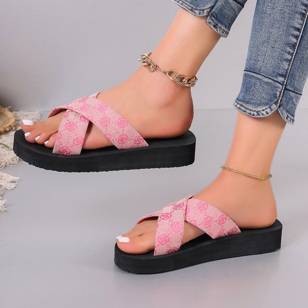 Women's Cross Strap Platform Beach Sandals Lightweight Plus Size Printed New Summer European And American Style-image