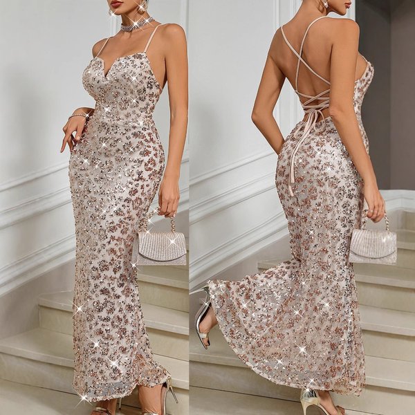 Women's Clothing Evening Dress Sexy Sequined Suspender Dress 2025 New-image