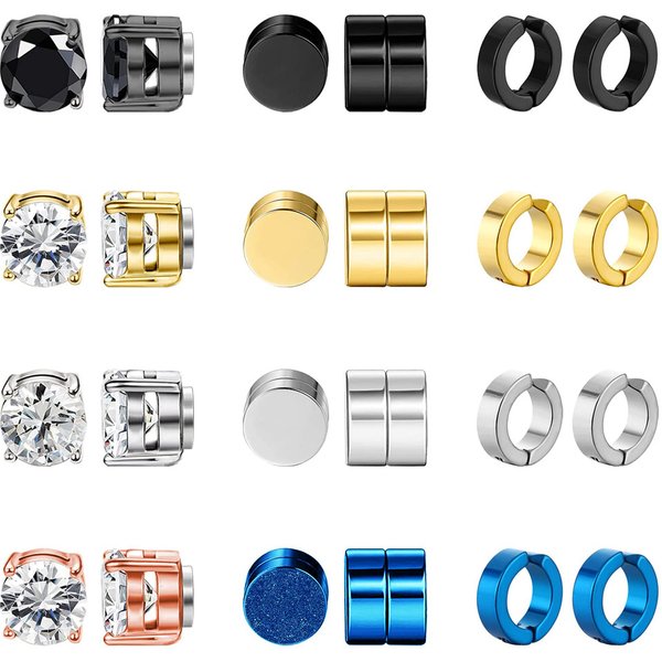 12 Pairs Of Stainless Steel Ear Clips 4 Claw Diamond Magnet Earrings Ear Clips Earrings-image