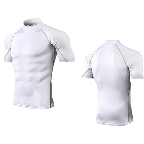 Men's Clothing Fitness Tights Sports Body Shaping Breathable Quick Drying Training High Collar Short Sleeved Tops-image