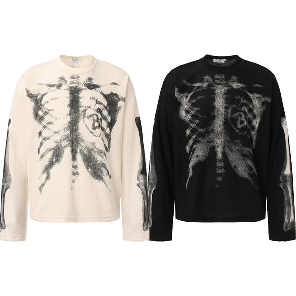 Retro Streetwear Waffle Knit T-Shirt – Oversized Abstract Print Tee For Men & Women (Black/Beige)