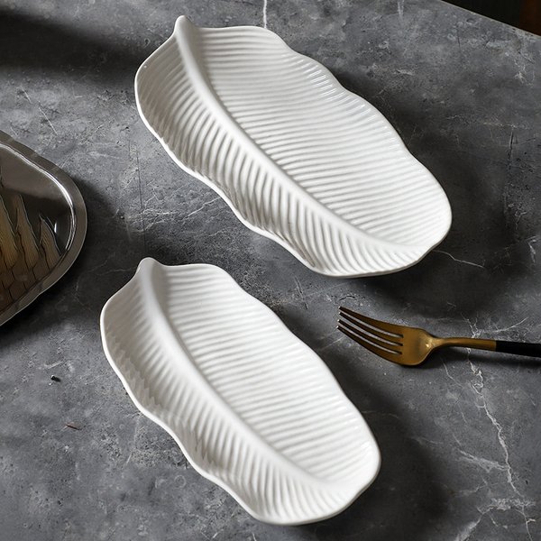 Ceramic White Rectangular Plate Banana Leaf Plate Fish Plate Ceramic Plate Hotel Plate Home Sushi Plate Dessert Plate-image