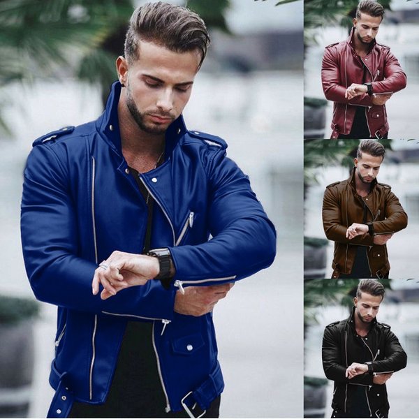 Men's Autumn And Winter New Leather Jacket With Fashionable Lapel Zipper Motorcycle Leather Jacket-image