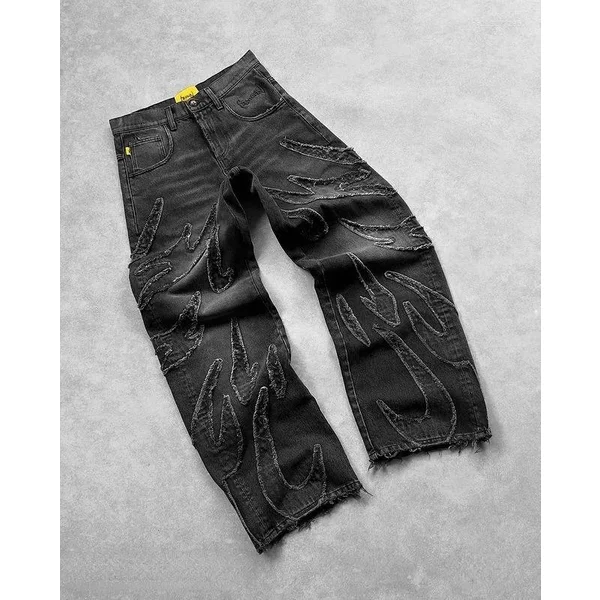 Men's Jeans Y2k Men Baggy Jean Hip Hop Retro Haruku Light Distressed Pants Oversized Embroidered Gothic Wide Leg