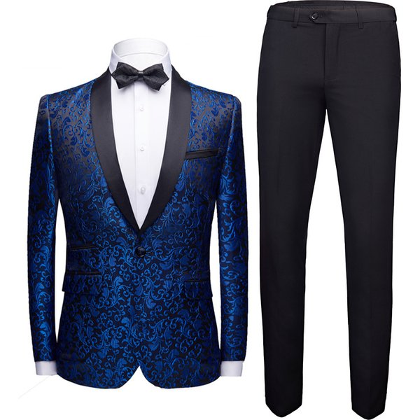 Men's Foreign Trade Large Size Men's Floral Suit Pants Suit Slim Wedding Groom Dress Banquet Stage Outfit Men-image
