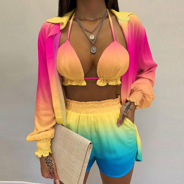 Women's Clothing New Sexy Three Piece Suit Autumn Beach Fashion Shorts Suit
