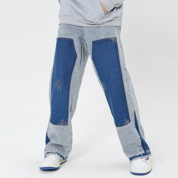 Men's Clothing Colorblock Wide-Leg Jeans Men's Loose Straight Plus Fat Plus Size Trendy Brand Fat Japanese Retro Harem Pants Spring And Summer-image