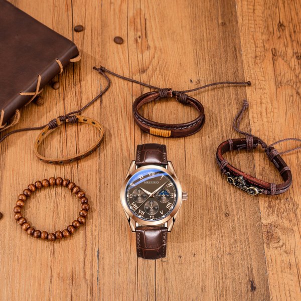 5Pcs/Set Watch Gift Set Bracelet Set+Luxury Belt Quartz Watch Quartz Watch-image