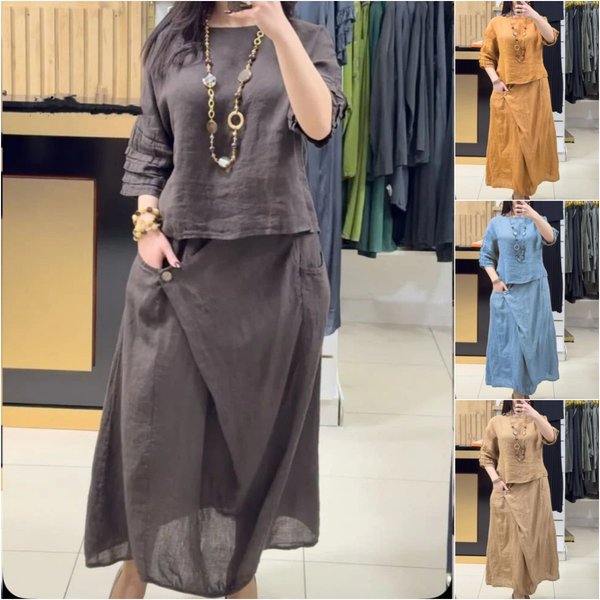 Women's Clothing Casual Solid Color Loose Skirt Two Piece Set-image