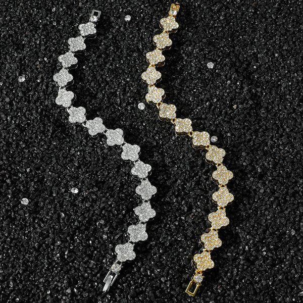 European And American Men's Hip-Hop Style Full Diamond Square Splicing Chain Bracelet-image
